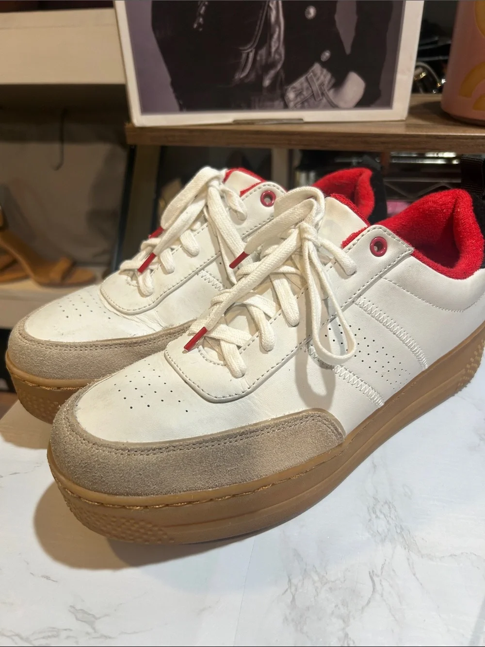 Zara White, Red & Tan Platform Sneakers